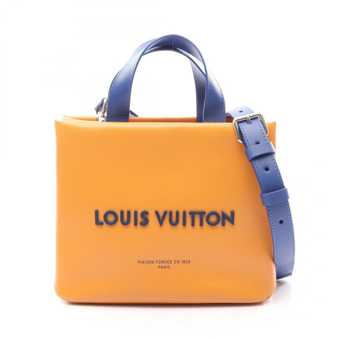 路易威登 Shopper Tote 迷你單肩手提包 M28310 皮革 橙色 藍色 二手