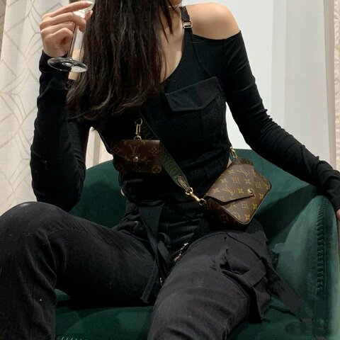 LV felice strap 系列老花三合一 綠肩帶斜背包 17x11x3.5cm 98新配件盒子 塵袋 購證