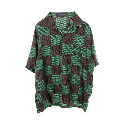 路易威登 Damier 襯衫上衣，絲質材質，綠色、棕色、黑色，二手男士 M 碼