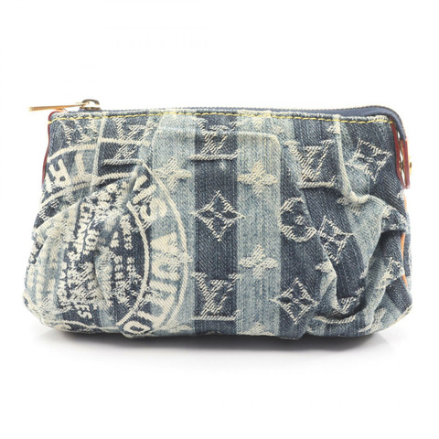 路易威登 Trousse Raye 手拿包 M95335 Monogram 牛仔皮革 藍色 二手 LV