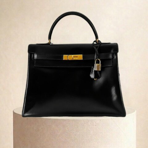 愛馬仕 Hermes Kelly 32 Retourne Box Calf 黑色 金扣 GHW 凱莉32 中古