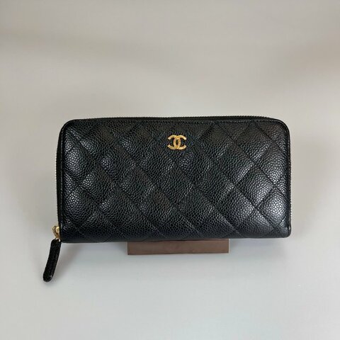 CHANEL 荔枝ㄇ拉長夾 黑金 27開