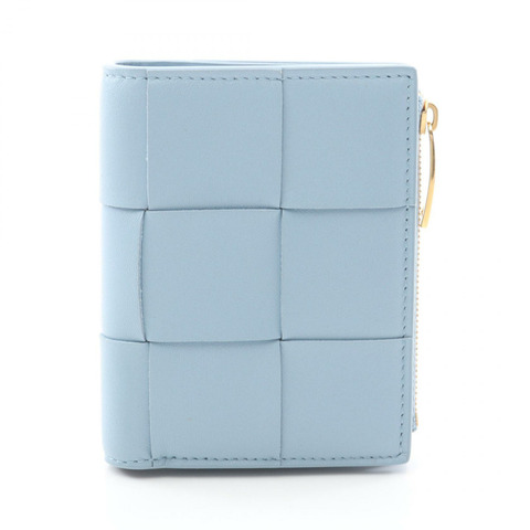 BOTTEGA VENETA 小號 Cassette Maxi Intrecciato 雙折皮夾 皮革 藍色 二手