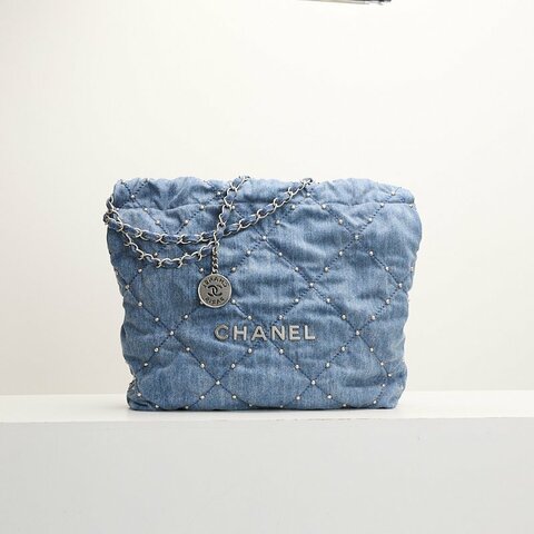 二手Chanel 22bag小號鉚釘牛仔款