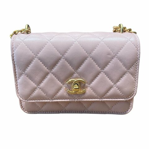 CHANEL 香奈兒 WOC MINI 粉色 皮革 金扣