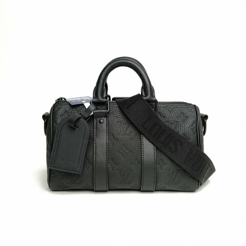 LOUIS VUITTON KEEPALL25黑色牛皮芯片老花压纹肩背包