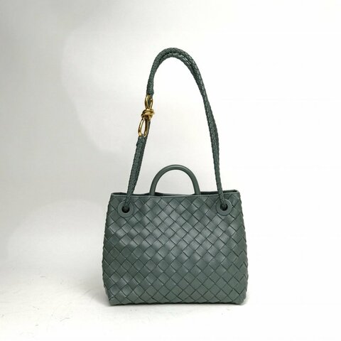 BOTTEGA VENETA Andiamo编织磁扣开合小号灰色羊皮肩背包