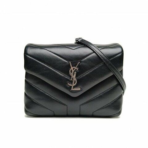 SAINT LAURENT LOULOUMini20Y缝黑色牛皮银扣肩背包