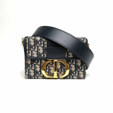 DIOR 30Montaigne蒙田Box蓝色帆布金扣印花肩背包
