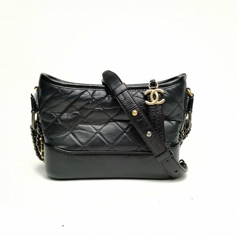 CHANEL GABRIELLE流浪小号黑色牛皮25开金银扣肩背包