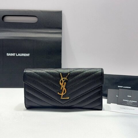 YSL 荔枝牛皮黑金信封長夾