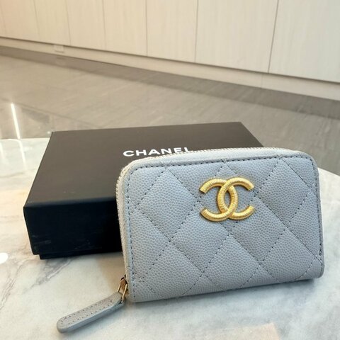 *SHIHNA名牌精品* CHANEL 23B 灰藍金釦零錢包
