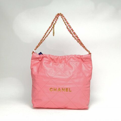 CHANEL 22BagTote托特包小号粉色牛皮芯片开金扣肩背包