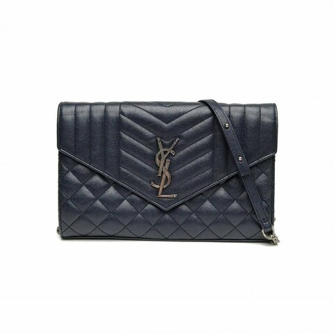 SAINT LAURENT Envelope绗缝纹理信封包WOC黑色牛皮银扣肩背包