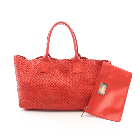 BOTTEGA VENETA Cabas MM Intrecciato 手提包，紅色真皮，二手女款