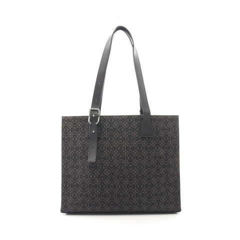 LOEWE 搭扣橫款 Anagram 肩背手提包，帆布皮革材質，黑色，二手男士款