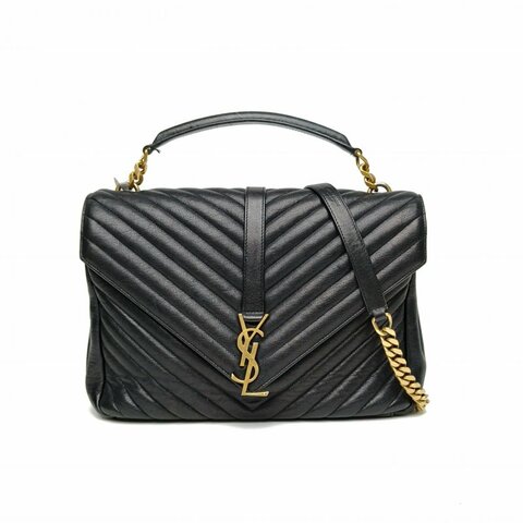 SAINT LAURENT College邮差包大号32黑色羊皮金扣肩背包