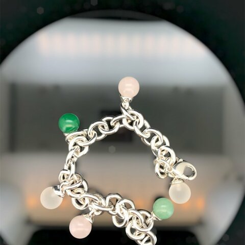 TIFFANY純銀六顆圓珠墜飾粗手鍊