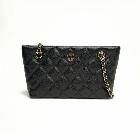 CHANEL 黑色荔枝牛皮镭射标金扣25Bmini托特包肩背包