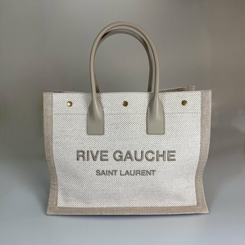 YSL 617481 米白刺繡帆布托特包