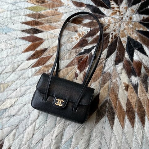 CHANEL Preppy coco MINI翻蓋肩背黑色 晶
