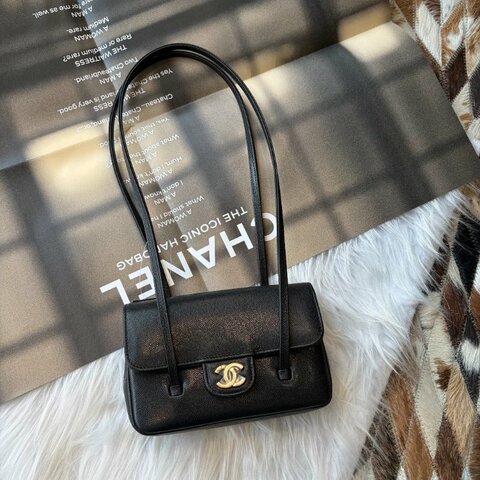 CHANEL Preppy coco MINI翻蓋肩背黑色 晶