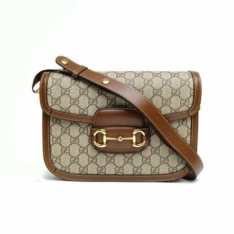 GUCCI Horsebit马衔扣1955马鞍包小号棕色PVC金扣肩背包