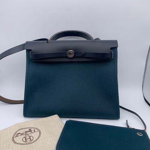 99新Hermes愛馬仕 Herbag31 單肩包手提包斜挎包 藍色 銀扣D刻2019年