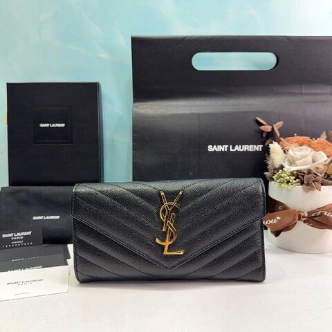 YSL 荔枝牛黑金信封長夾