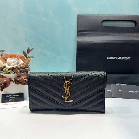 YSL 荔枝牛黑金信封長夾
