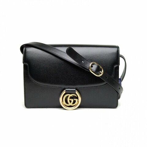 GUCCI 黑色牛皮金扣GGRing单肩斜挎包肩背包