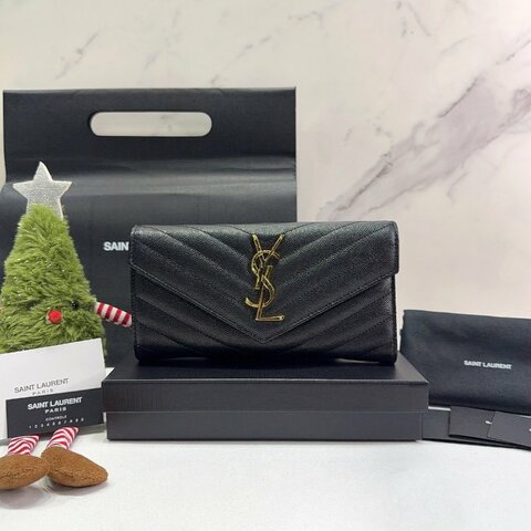 YSL 魚子醬牛皮黑金信封長夾