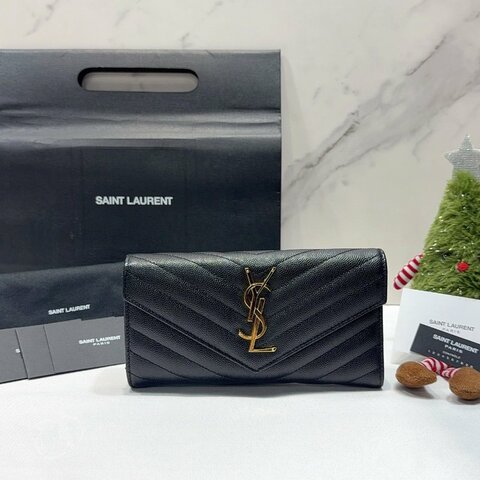 YSL 魚子醬牛皮黑金信封長夾