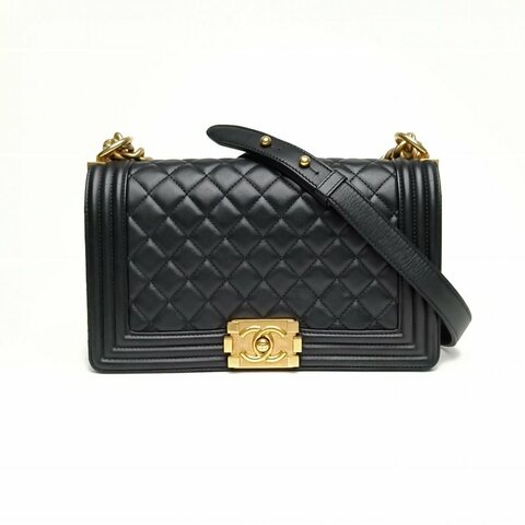 CHANEL Leboy中号25黑色羊皮24开金扣肩背包