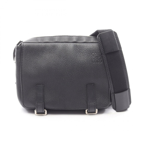 LOEWE 軍裝信差 XS 斜背單肩包 皮革 黑色 二手 男士