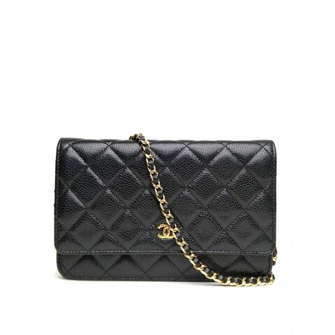 CHANEL CFWOC19黑色荔枝牛皮27开金扣肩背包