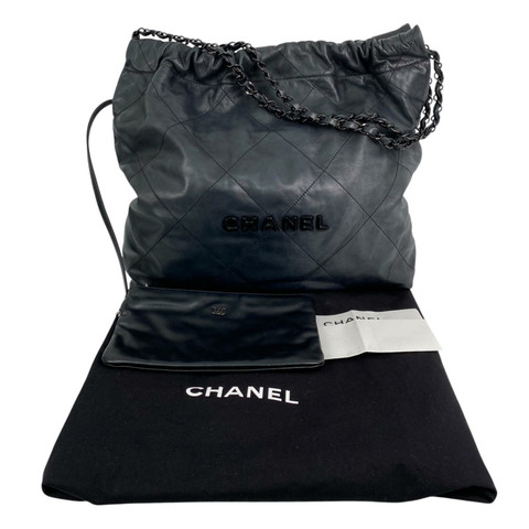 △ CHANEL 香奈兒 Black Calfskin 22 Bag Black Tone Metal Chain #S Shoulder Bag 黑色小牛皮黑色金屬鎖鏈#S肩背包 AS3261-267011053