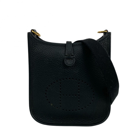 △ HERMES 愛馬仕 89 Noir Clemence Calfskin Gold Plated Metal Evelyn 16 Stamp W Shoulder Bag 89黑色粒紋小牛皮鍍金金屬W刻肩背包-267011259