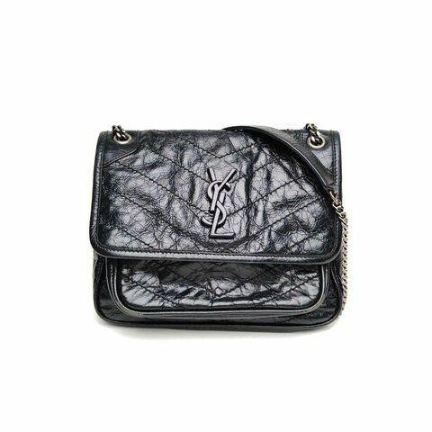 SAINT LAURENT NikiMini21黑色牛皮银扣肩背包