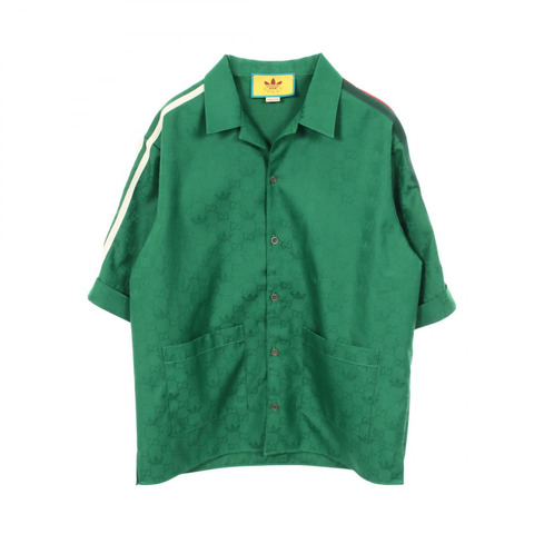 GUCCI adidas GG圖案短袖襯衫 #44 棉滌混紡 綠色 紅色 二手