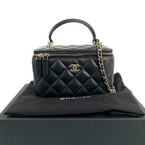 △ CHANEL 香奈兒 Black Lambskin Gold Tone Metal  Vanity Case 黑色小羊皮金色金屬化妝箱 AP2199-267011494