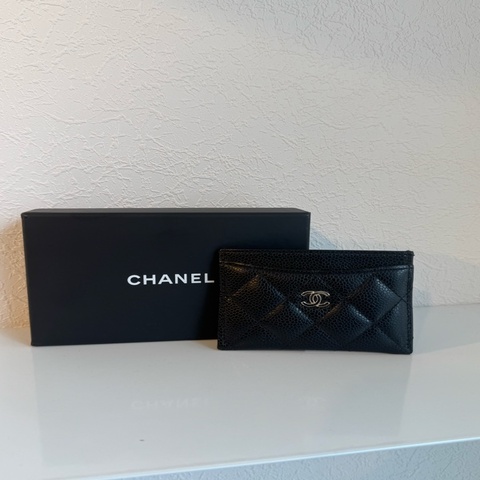 Chanel黑荔枝銀雙C卡片夾