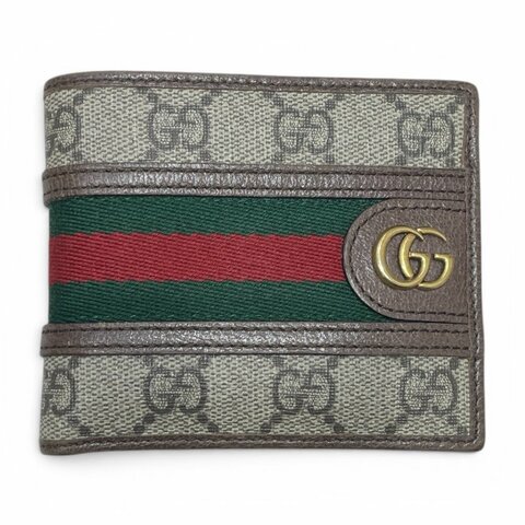 GUCCI 古馳 597606 雙折短夾 PVC帆布 老花 棕色 金釦