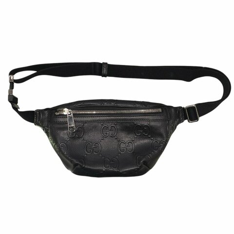 GUCCI 古馳 658582 腰包 GG Embossed PVC帆布 黑色 銀釦