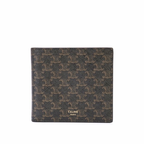 Celine 男士 塗層帆布和牛皮革雙折錢包均碼碼11cm*10cm