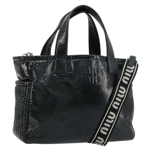 Miu Miu 手提包 漆皮 兩用 黑色 銀色 正品 182913M