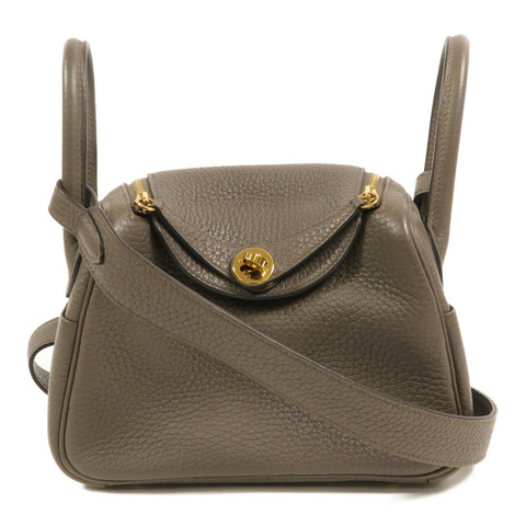 HERMES Clemence皮革Mini Lindy金扣手挽肩背兩用袋Etain