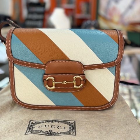 古馳/Gucci  彩色條紋皮革 尺寸25x 18x 8