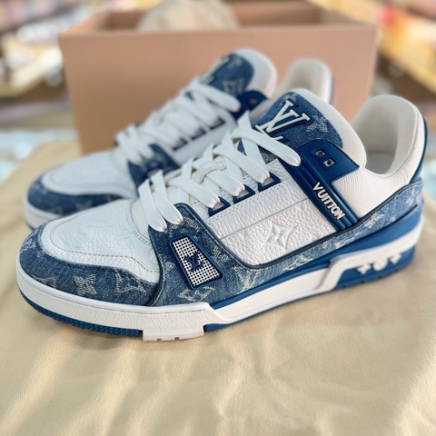 Louis Vuitton 路易威登 TRAINER 運動鞋 藍白丹寧款  43.5碼