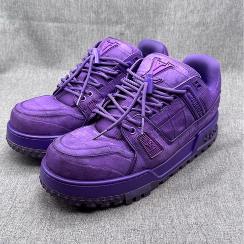 LOUIS VUITTON Trainer Maxi 小胖丁 皮革 鰐魚皮 24K金扣 紫色 8碼/42碼